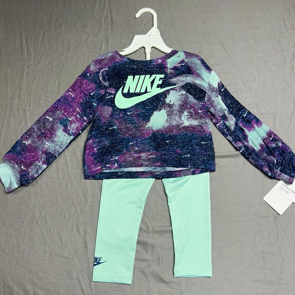 Nike Girls 3T 2-Piece Pants Set Long Sleeve Top & Pants Multicolor Logo
